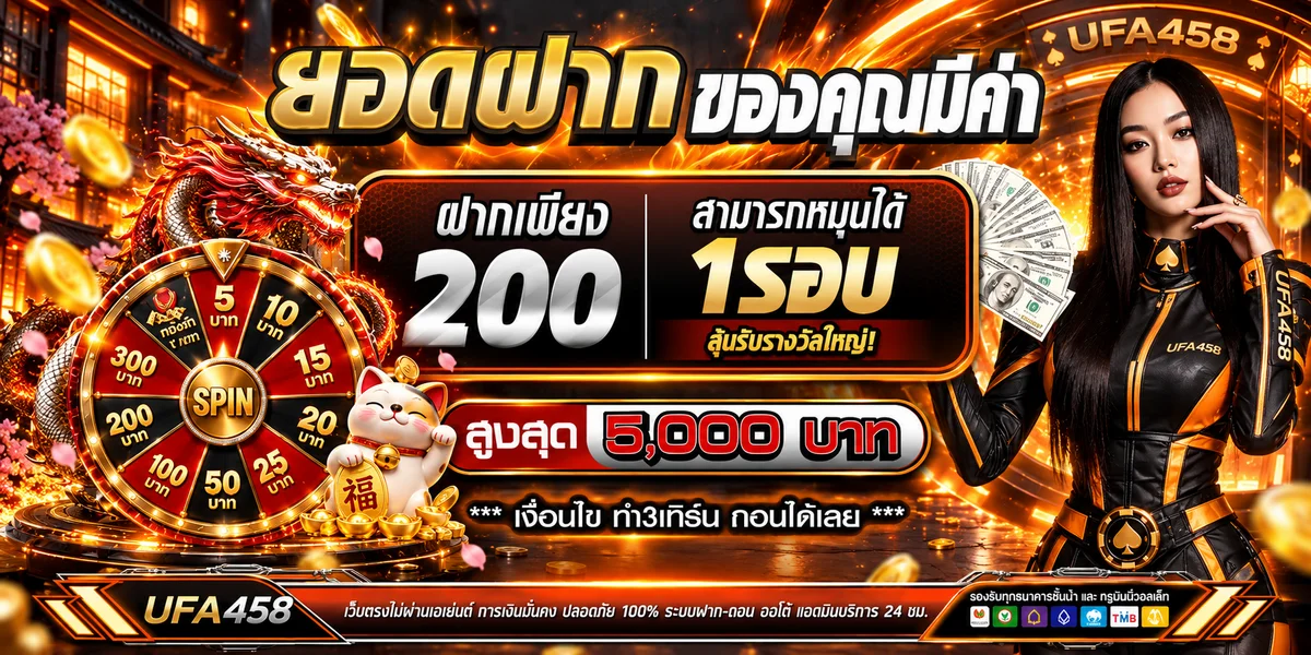 แบนเนอร์สล็อตออนไลน์ UFA458 และวงล้อโบนัส